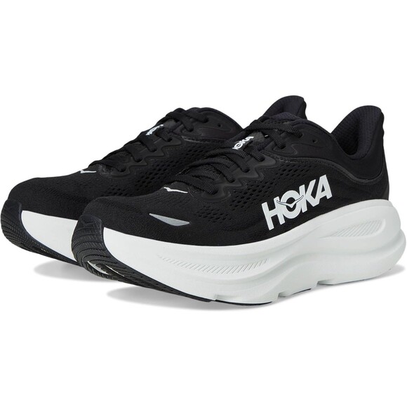 NIB Hoka One Women Bondi 9 Running Athletic Sneakers BWHT BLACK‎ WHITE WIDE - Picture 1 of 10